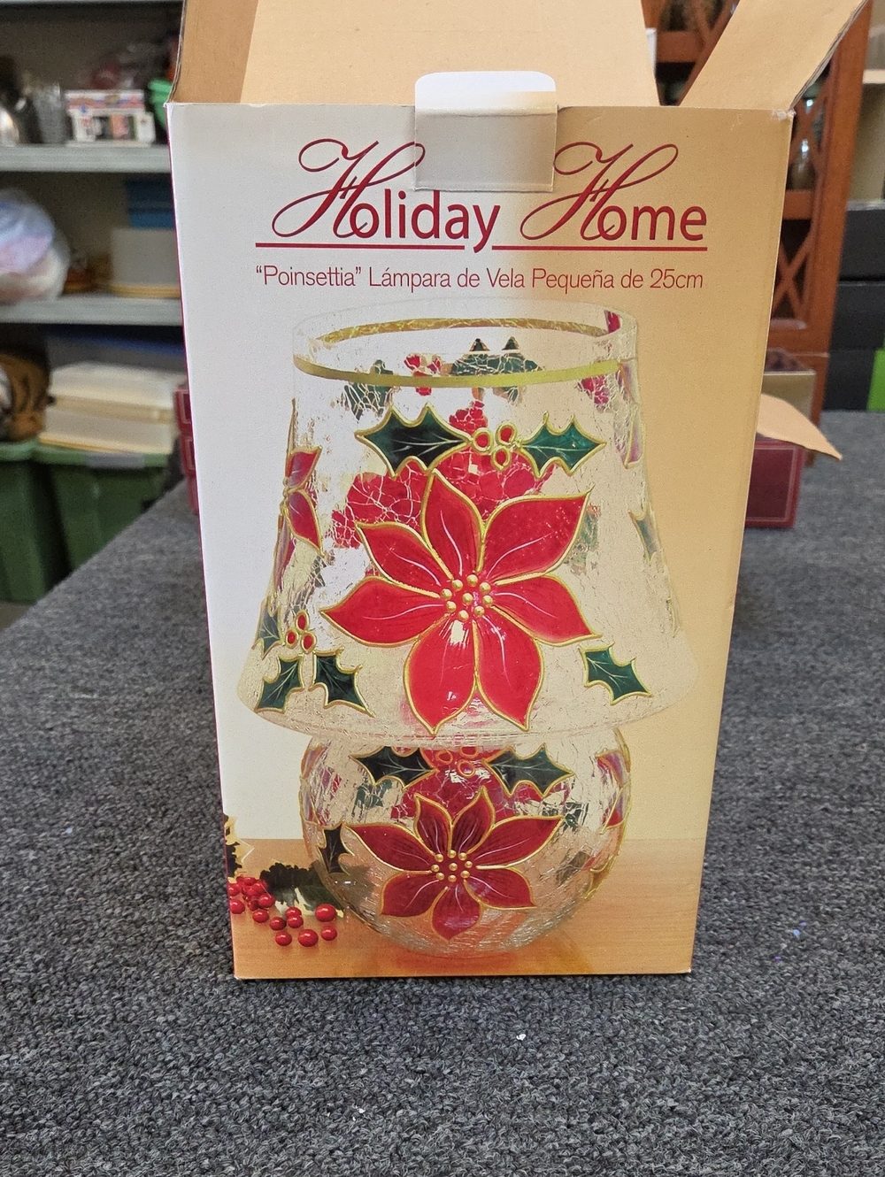 Holiday Home Poinsettia Glass Candle Lamp - Red & Green